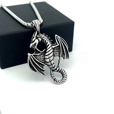 Vintage Punk 304 Stainless Steel Dragon Pendant Necklaces for Men Women LN2860-1