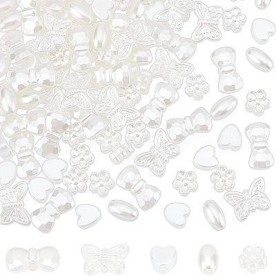400Pcs 5 Style ABS Plastic Imitation Pearl Beads KY-FH0001-13-1