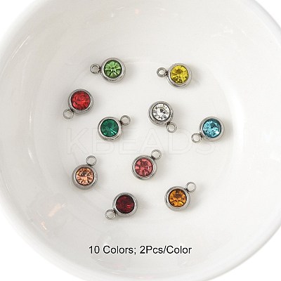 20Pcs 10 Colors 201 Stainless Steel Rhinestone Charms STAS-FS0002-05-1