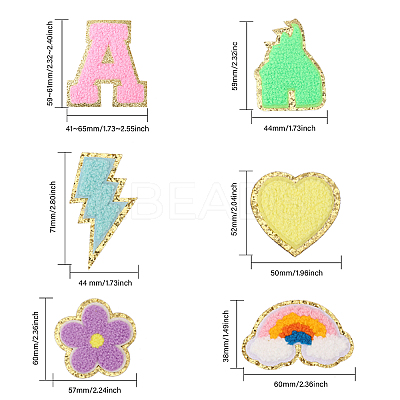 Lightning Bolt & Castle & 5-Petal Flower & Letter A~Z & Heart & Rainbow Towel Embroidery Style Cloth Iron on/Sew on Patches DIY-GL0004-17-1