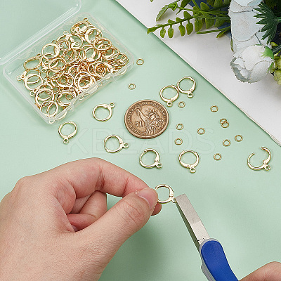 Brass Huggie Hoop Earring Findings with Brass Open Jump Rings FIND-CN0001-73B-1