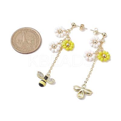 Spring Flower & Bees Alloy Enamel Dangle Stud Earrings EJEW-TA00498-1