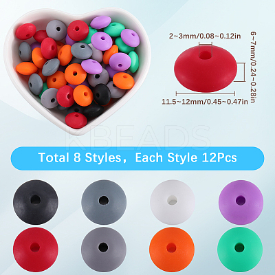 96Pcs 12 Colors Food Grade Eco-Friendly Silicone Abacus Beads SIL-SC0001-87C-1