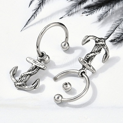 Anchor 316 Surgical Stainless Steel Dangle Half Hoop Earrings for Women EJEW-G416-43AS-1