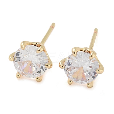 Rack Plating Brass Clear Cubic Zirconia Stud Earrings EJEW-M090-18G-1