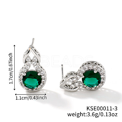 Geometric Hollow Design Brass Rhinestone Stud Earrings MB5666-3-1