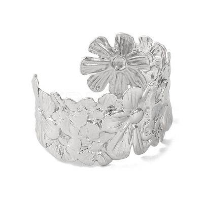 Flower 304 Stainless Steel Bangles for Women BJEW-B104-02P-1