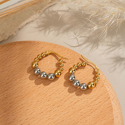 Stainless Steel Two Tone Round Hoop Earrings LS-FN9232-1