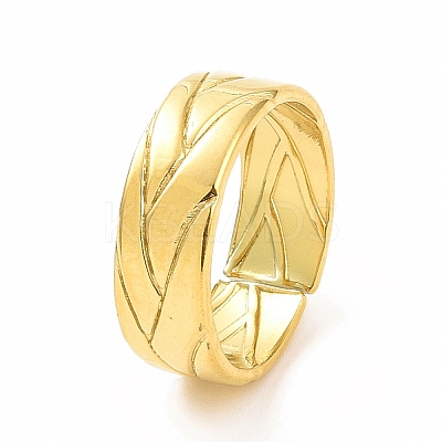 Ion Plating(IP) 304 Stainless Steel Grooved Cuff Ring for Women RJEW-C053-05G-1