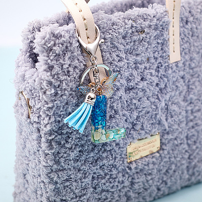 1Pc Resin Letter & Acrylic Butterfly Tassel Keychains KEYC-GF0001-19A-1