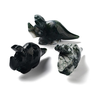 Natural Moss Agate Carved Healing Rhinoceros Figurines DJEW-P016-01D-1