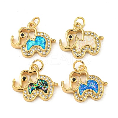 Elephant Brass Pendants Micro Pave Cubic Zirconia with Synthetic Opal KK-K356-04G-1