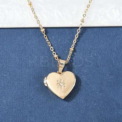 304 Stainless Steel Pave Clear Cubic Zirconia Heart Locket Pendant Necklaces for Women NJEW-Z077-01G-1