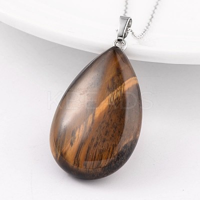 Teardrop Platinum Tone Brass Tiger Eye Pendants G-F267-07L-1