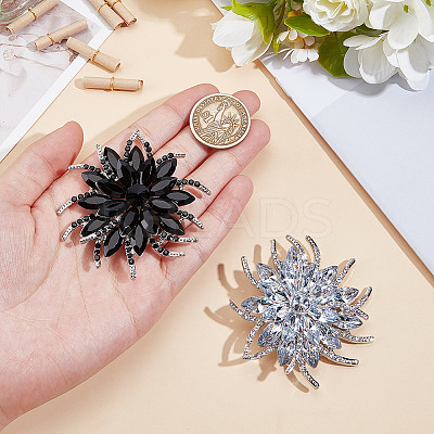 2Pcs 2 Colors Flower Alloy Glass Rhinestone Lapel Pins for Wedding Party JEWB-DR0001-07B-1