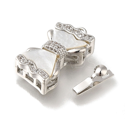 Brass Micro Pave Clear Cubic Zirconia Box Clasps with Acrylic KK-H480-05P-1