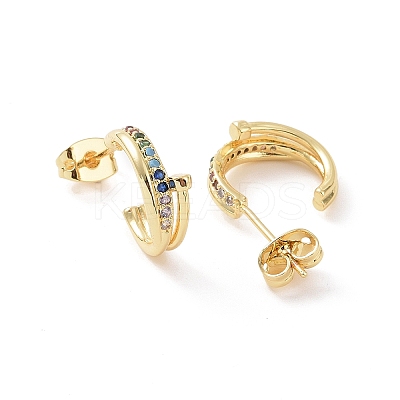 Colorful Cubic Zirconia C-shape Stud Earrings EJEW-P224-06G-1