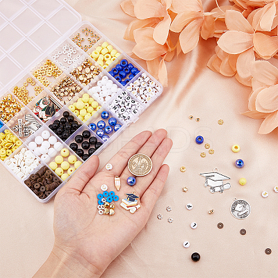 Graduate Theme Acrylic Beaded Stretch Bracelet with Alloy Enamel Charms DIY Making Finding Kit DIY-FH0006-73-1