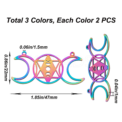 6Pcs 3 Colors Ion Plating(IP) 201 Stainless Steel Connector Charms STAS-CN0001-22-1