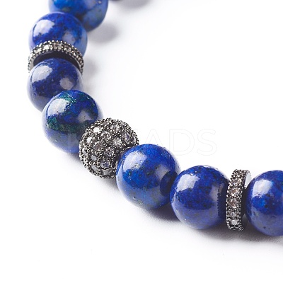 Natural Lapis Lazuli(Dyed) Round Beads Stretch Bracelets Set BJEW-JB06980-03-1