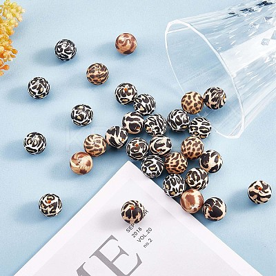 60 Pcs 15mm Silicone Beads Loose Silicone Beads Kit Leopard Print Silicone Beads for Keychain Making Bracelet Necklace JX309A-1