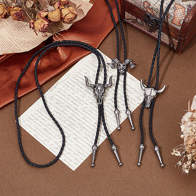 3Pcs 3 Styles Alloy Goat Cattle Bolo Tie Necklaces NJEW-GA0001-10-1