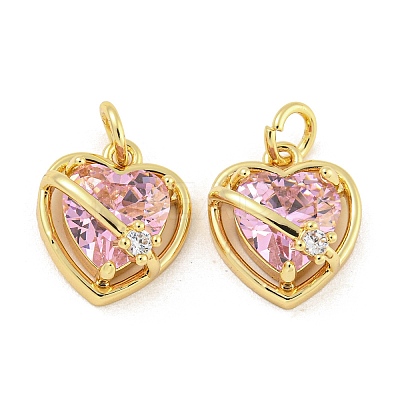 Brass Micro Pave Pink Cubic Zirconia Pendants KK-G490-31A-G-1