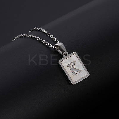 Rectangle Stainless Steel Pave Natural White Shell Pendant Necklaces FS-WG3D812-11-1