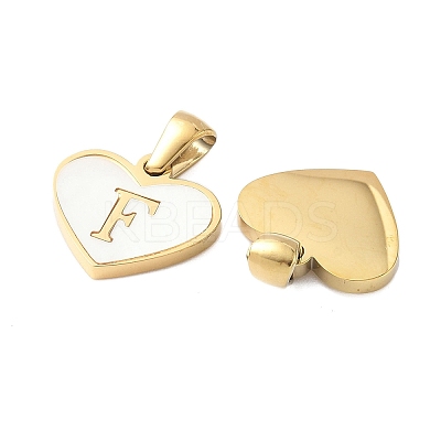 304 Stainless Steel Pave Natural White Shell Heart with Initial Slice Pendants STAS-R168-25G-F-1