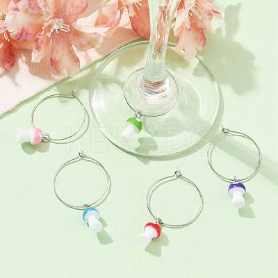 Mushroom Resin Wine Glass Charms Decoration AJEW-JO00231-1