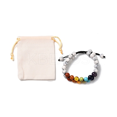 Round Synthetic Howlite & Mixed Stone Braided Bead Bracelet for Girl Wome X1-BJEW-JB06961-02-1