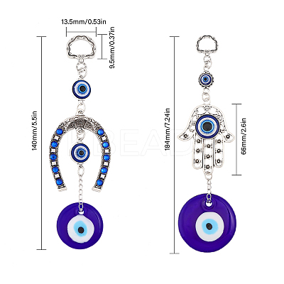 2Pcs 2 Style Hamsa Hand/Hand of Miriam/Horse Shoe Pendant Decorations AJEW-CA0003-50-1