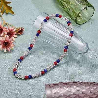 Polymer Clay Rhinestone Round Beaded Necklaces NJEW-SW00049-05-1