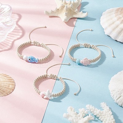 3Pcs Adjustable Handmade Porcelain Beads Braided Bead Bracelets for Children BJEW-JB11969-1