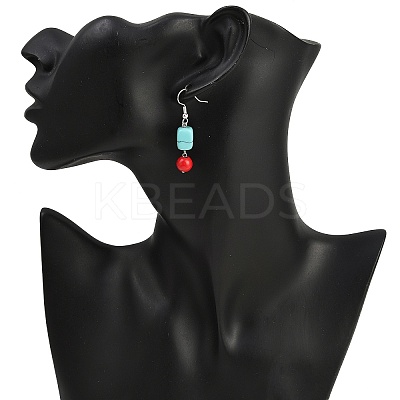 Brass Synthetic Turquoise Dangle Earrings EJEW-JE06589-01-1
