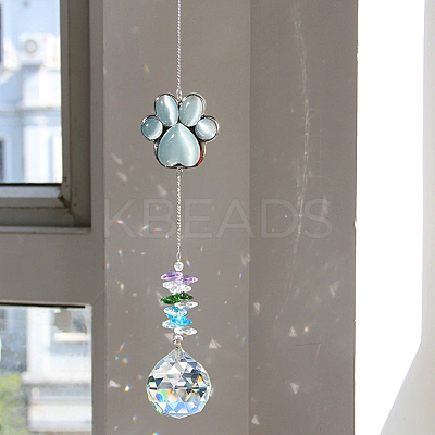 Glass Round Hanging Suncatcher AJEW-WH20130-15-1