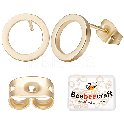 20Pcs Brass Ring Stud Earrings for Women with 20Pcs Friction Ear Nuts KK-BBC0007-81-1