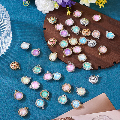 40Pcs 2 Colors UV Plating Alloy with Mixed Color Glass Rhinestone Pendants FIND-PJ0001-40-1