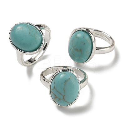 Synthetic Green Turquoise Oval Adjustable Rings RJEW-K371-07S-18-1