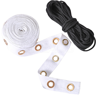 4 Yards Cotton Ribbons with Golden Tone Eyelet Rings SRIB-GF0002-90-1