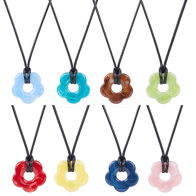 8Pcs 8 Colors Acrylic Flower Pendant Necklaces Set NJEW-AN0001-50-1