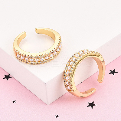 Brass Micro Pave Clear Cubic Zirconia Cuff Rings for Women KK-T074-16G-1