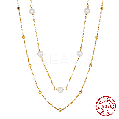 925 Sterling Silver with Natural Pearl Beads Necklaces NJEW-Z030-01G-1