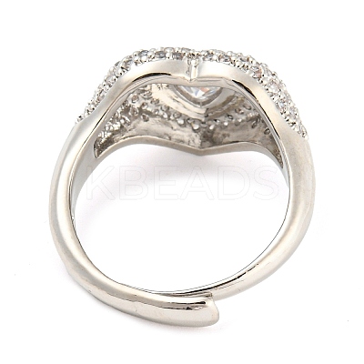 Enamel Heart Adjustable Ring with Clear Cubic Zirconia RJEW-Q781-01P-04-1