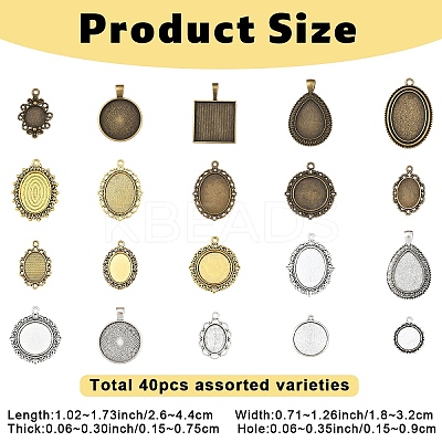 40Pcs 20 Styles Tibetan Style Zinc Alloy Pendant Cabochon Settings TIBEP-YW0002-16-1