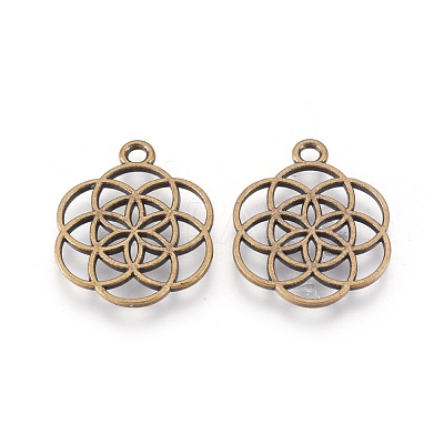 Tibetan Style Flower Alloy Pendants TIBEP-R345-38AB-NR-1