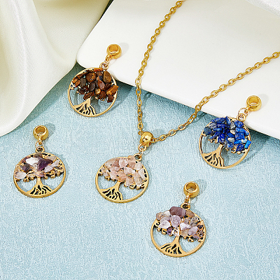 32Pcs 4 Styles Natural Mixed Stone European Dangle Charms G-DC0001-14-1