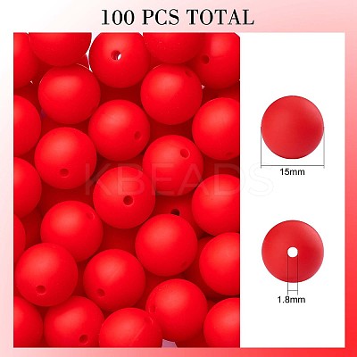 100Pcs Silicone Beads Round Rubber Bead 15MM Loose Spacer Beads for DIY Supplies Jewelry Keychain Making JX470A-1