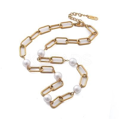 Ion Plating(IP) 304 Stainless Steel Oval Link Chain Necklaces for Women NJEW-P320-23G-1