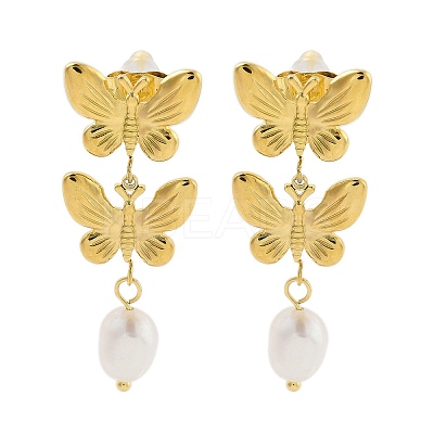 304 Stainless Steel ABS Pearl Earrings EJEW-S226-16G-1
